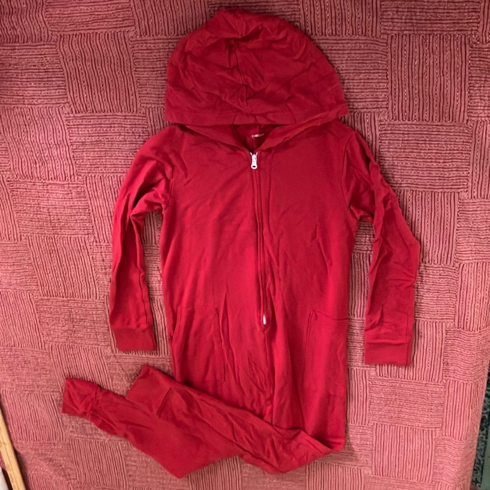 Onesie pajama suit blood Red Hooded Zip-Up boys / girls 9-11yrs approx 45”